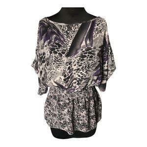 Miley Cyrus & Max Azria Women's Sheer Animal Print Top Gray and Purple Size L